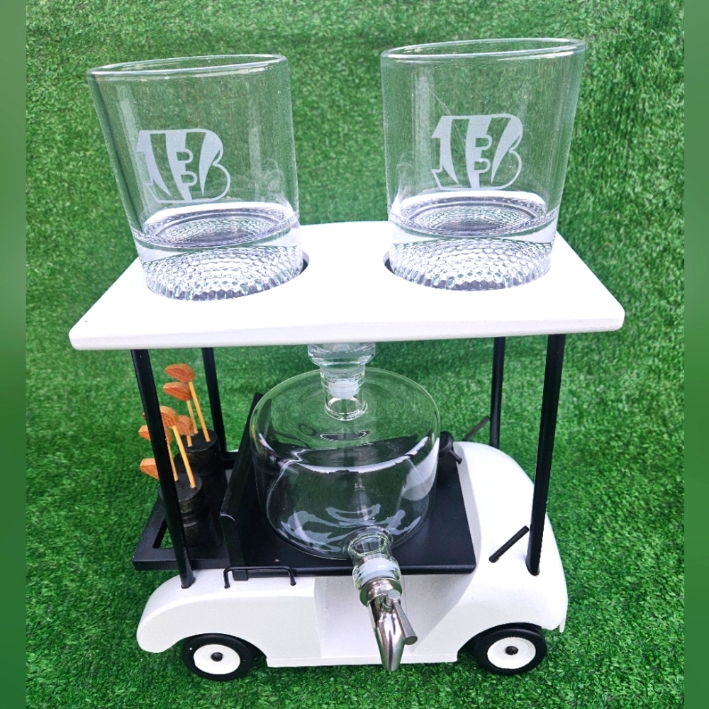 Golf cart whiskey decanter rock glasses set NFL Bengals NEW